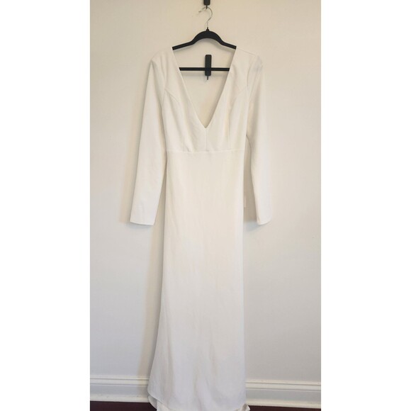 Lulus White Backless Long Sleeve Ruched Wedding Dress Extra Large V Neck NWT - Picture 4 of 8